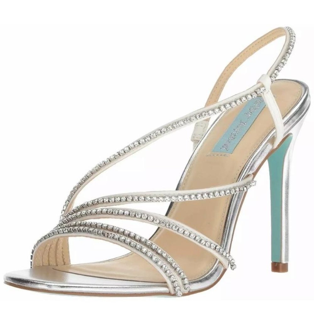 Betsy Johnson Silver w/ Rhinestones Sandals, 8